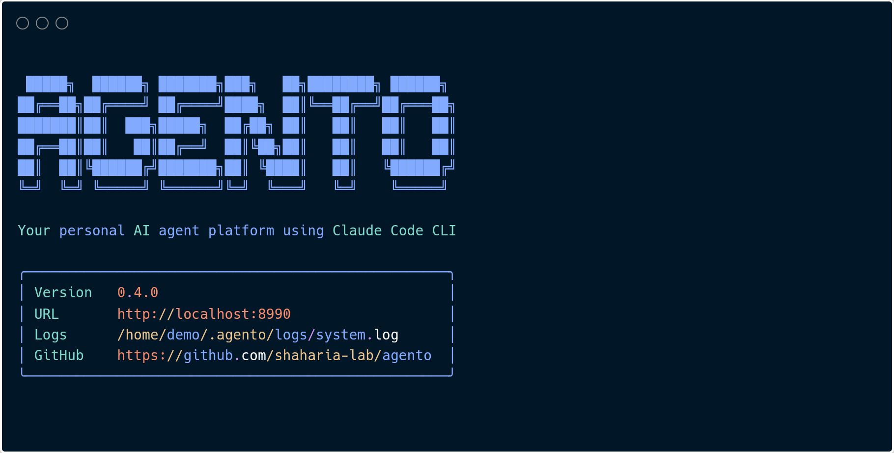 Agento web UI running alongside a terminal showing Claude Code sessions